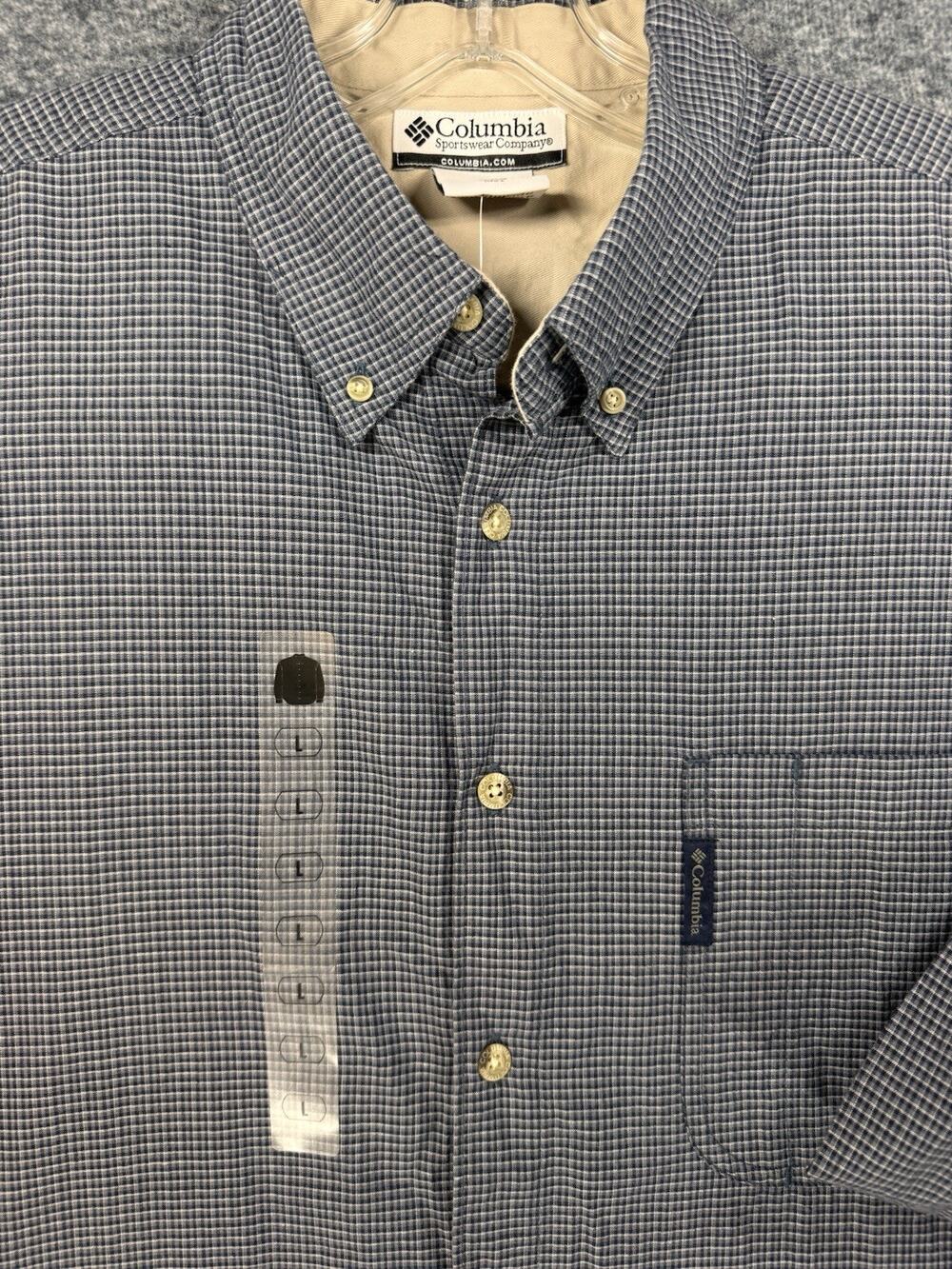 NWT Columbia Outdoor Button Up Mens Large Long Blue Plaid Utility Workwear A230